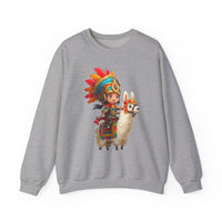 Colorful Chibi Inca Rider and Fluffy Llama Unisex Sweatshirt