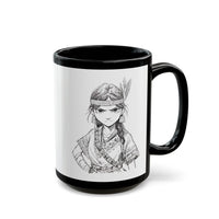 Inca Warrior Girl Fierce Heritage Ink Art Black Mug