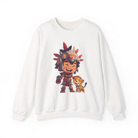 Chibi Aztec Warrior with Jaguar Cub Cartoon History Unisex Sweatshirt