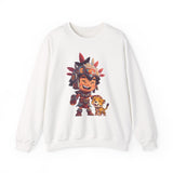 Chibi Aztec Warrior with Jaguar Cub Cartoon History Unisex Sweatshirt