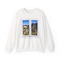Funny Llama at the Window with Machu Picchu View Unisex Sweatshirt
