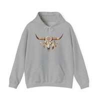 Boho Aztec Feathered Bull Skull Illustration Unisex Hoodie