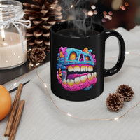 Chunky Neon Mayan Skull Graffiti Style Black Mug