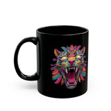 Rainbow Jaguar Mask Comic Style Black Mug