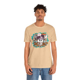 Aztec Floral Cow Skull on Turquoise Pattern Unisex T-Shirt