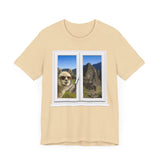 Funny Llama at the Window with Machu Picchu View Unisex T-Shirt