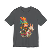 Chibi Inca Warrior Riding Llama Cartoon Unisex T-Shirt
