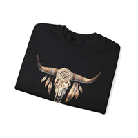 Boho Aztec Feathered Bull Skull Illustration Unisex Sweatshirt