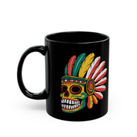 Aztec Feathered Skull Fiesta Illustration Black Mug