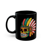 Aztec Feathered Skull Fiesta Illustration Black Mug