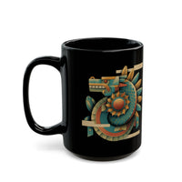 Feathered Serpent Sun Spiral Black Mug
