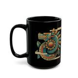 Feathered Serpent Sun Spiral Black Mug