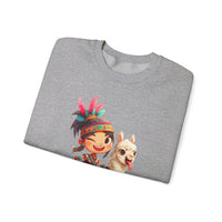 Playful Inca Girl and Llama Cartoon Unisex Sweatshirt