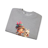 Playful Inca Girl and Llama Cartoon Unisex Sweatshirt