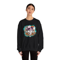 Aztec Floral Cow Skull on Turquoise Pattern Unisex Sweatshirt