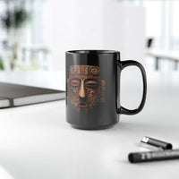 Ancient Andean Tribal Mask Stylized Face Black Mug