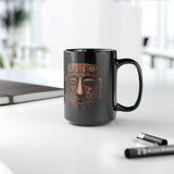 Ancient Andean Tribal Mask Stylized Face Black Mug