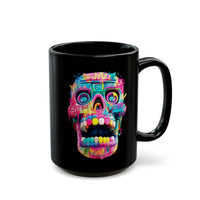 Neon Graffiti Mayan Skull Cartoon Style Black Mug