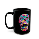 Neon Graffiti Mayan Skull Cartoon Style Black Mug