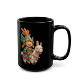 Chibi Inca Warrior Riding Llama Cartoon Black Mug