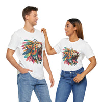 Comic Style Jaguar Mask with Rainbow Feathers Unisex T-Shirt