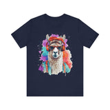 Hippie Llama in Sunglasses Watercolor Style Unisex T-Shirt