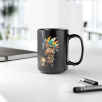 Aztec Chibi Girl with Jaguar Cub Warrior Culture Black Mug