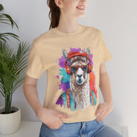 Hippie Llama in Sunglasses Watercolor Style Unisex T-Shirt