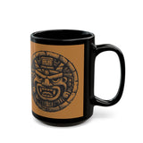 Mayan Jaguar Deity Woodcut Style Black Mug