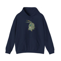 A Turquoise and Gold Mayan Warrior Face Unisex Hoodie