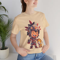 Chibi Aztec Warrior with Jaguar Cub Cartoon History Unisex T-Shirt