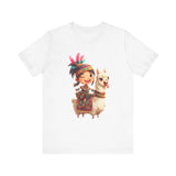 Playful Inca Girl and Llama Cartoon Unisex T-Shirt