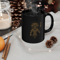 Warrior Shaman Tribal Glyph Gold Line Black Mug