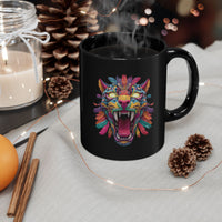 Rainbow Jaguar Mask Comic Style Black Mug
