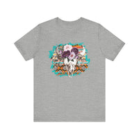 Aztec Floral Cow Skull on Turquoise Pattern Unisex T-Shirt