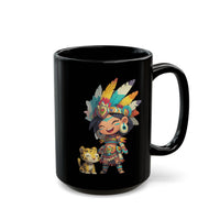 Aztec Chibi Girl with Jaguar Cub Warrior Culture Black Mug