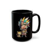 Aztec Chibi Girl with Jaguar Cub Warrior Culture Black Mug