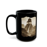 Vintage Tikal Jungle Temple Sepia Print Black Mug