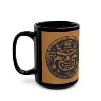 Mayan Jaguar Deity Woodcut Style Black Mug