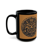Mayan Jaguar Deity Woodcut Style Black Mug