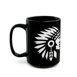 Tribal Warrior Headdress Emblem Illustration Black Mug