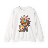 Chibi Aztec Warrior and Jaguar Cub Cartoon Unisex Sweatshirt
