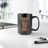 Stacked Tribal Totem Symbols Geometric Faces Black Mug