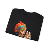 Colorful Chibi Inca Rider and Fluffy Llama Unisex Sweatshirt
