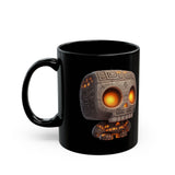 Glow-Eyed Tribal Stone Skull Black Mug