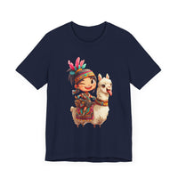 Playful Inca Girl and Llama Cartoon Unisex T-Shirt