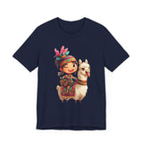 Playful Inca Girl and Llama Cartoon Unisex T-Shirt