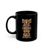 Stacked Tribal Totem Symbols Geometric Faces Black Mug