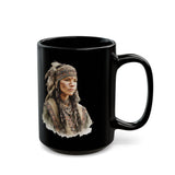 Inca Warrior Woman with Feathered Headdress Watercolor Black Mug