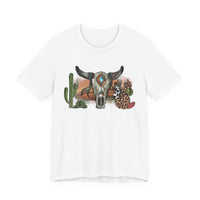 Sunset Desert Scene with Aztec Tribal Skull Unisex T-Shirt